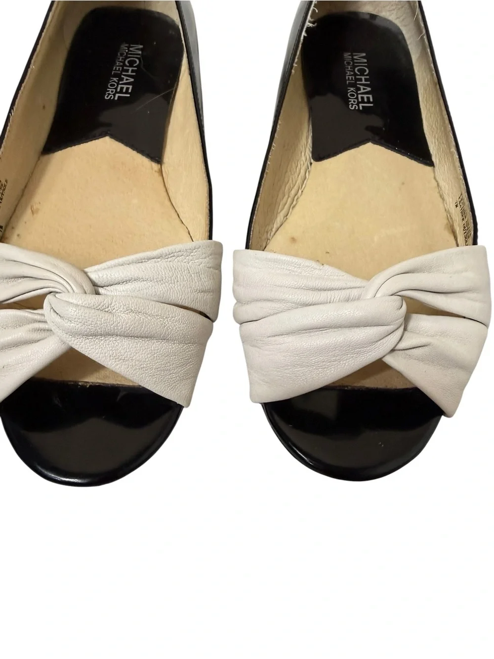 Michael Kors Black & White Knot Peep-Toe Flats size 7
